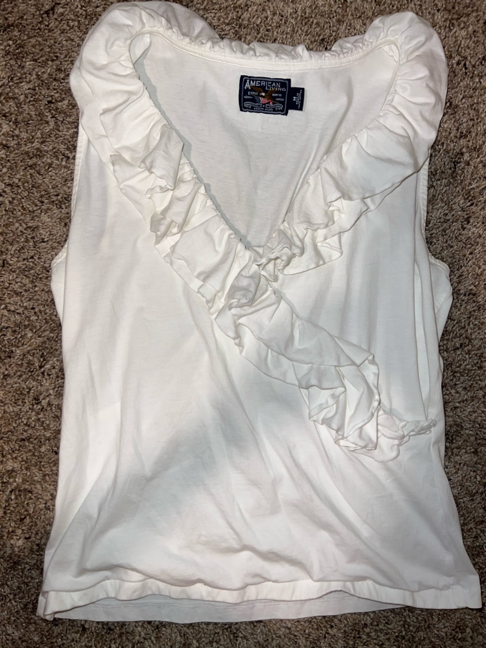 American Living USA 100% Cotton White Ruffled Tank Top Free People Anthropologie